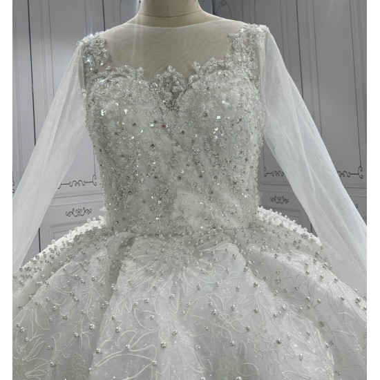 Luxury Lace Ball Gown Wedding Dresses With Long Sleeves CBWD0073