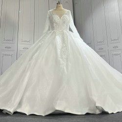 Luxury Leaf Lace Ball Gown Wedding Dresses With Long Sleeves CBWD0077