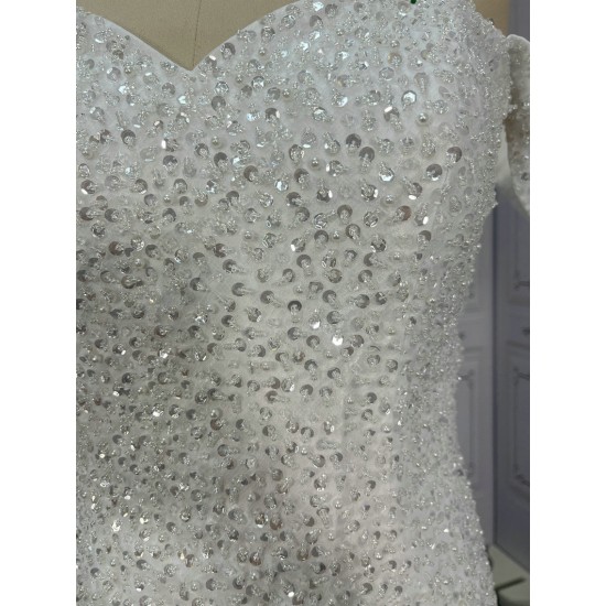 Off The Shoulder Classic Beaded Mermaid Wedding Dress CBWD0067