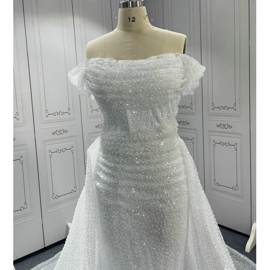 Off The Shoulder Fully Beaded Two In One Wedding Dress CBWD0064