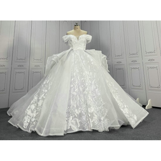 Off The Shoulder Lace Ball Gowns Wedding Dress With Wings CBWD0059