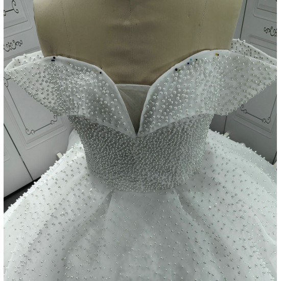 Off The Shoulder Pearl Wedding Dress CBWD0048