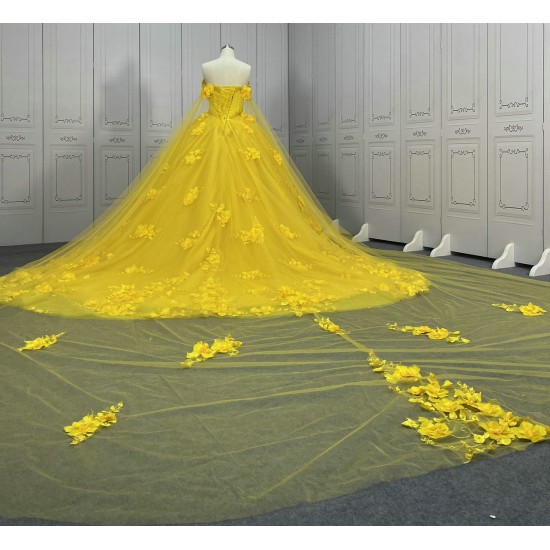 Off The Shoulder Yellow Prom Quinceanera Dresses CBWD0043