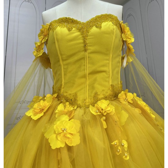 Off The Shoulder Yellow Prom Quinceanera Dresses CBWD0043