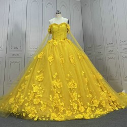 Off The Shoulder Yellow Prom Quinceanera Dresses CBWD0043