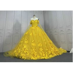 Off The Shoulder Yellow Prom Quinceanera Dresses CBWD0043