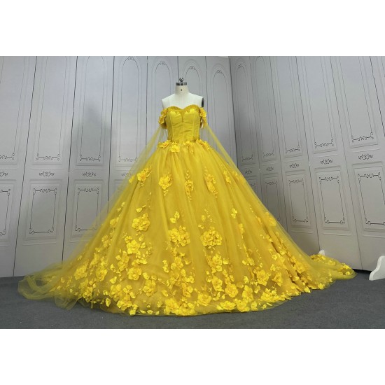 Off The Shoulder Yellow Prom Quinceanera Dresses CBWD0043