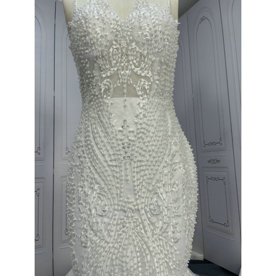 Pearls Lace Mermaid Wedding Dresses CBWD0042