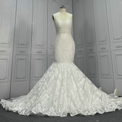 Pearls Lace Mermaid Wedding Dresses CBWD0042