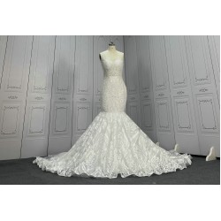 Pearls Lace Mermaid Wedding Dresses CBWD0042