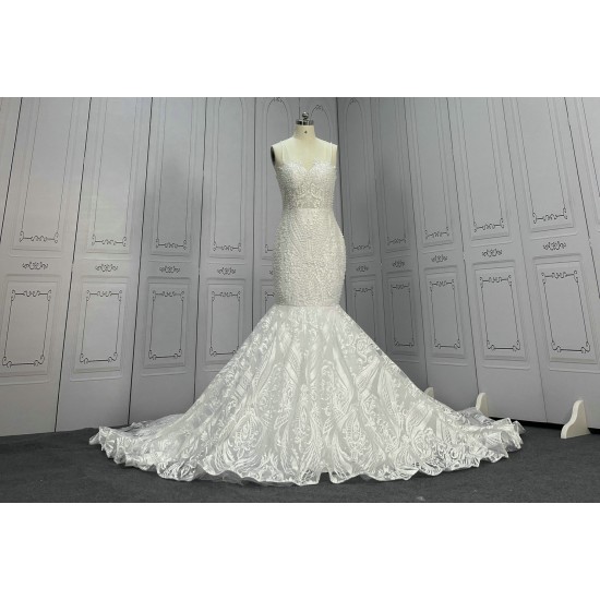 Pearls Lace Mermaid Wedding Dresses CBWD0042