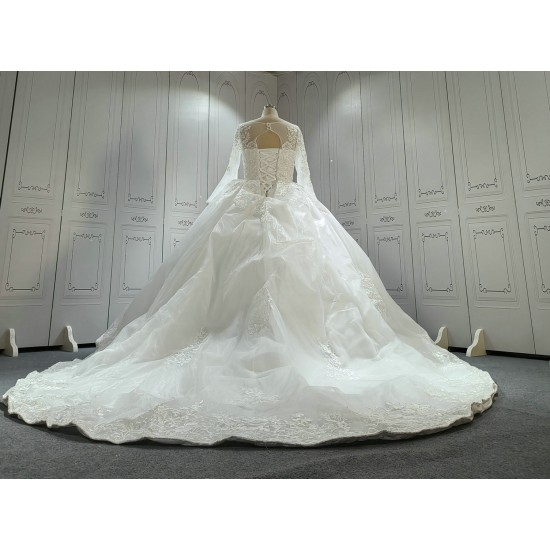 Round  Neck Vintage Lace Wedding Dress With Long Sleeves CBWD0041