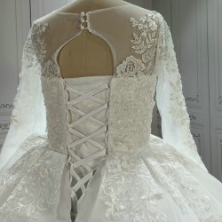 Round  Neck Vintage Lace Wedding Dress With Long Sleeves CBWD0041