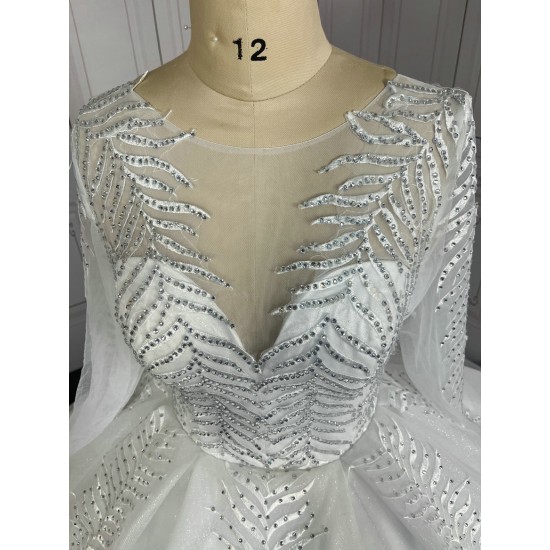 Round Neck Appliqued Long Sleeves Luxury Wedding Dresses CBWD0040