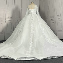 Round Neck Appliqued Long Sleeves Luxury Wedding Dresses CBWD0040