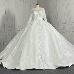 Round Neck Appliqued Long Sleeves Luxury Wedding Dresses CBWD0040