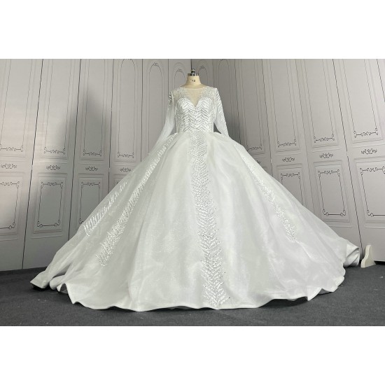 Round Neck Appliqued Long Sleeves Luxury Wedding Dresses CBWD0040