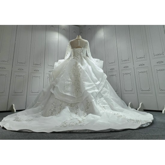 Round Neck Flare Shawls Vintage Luxurious Wedding Gown CBWD0038