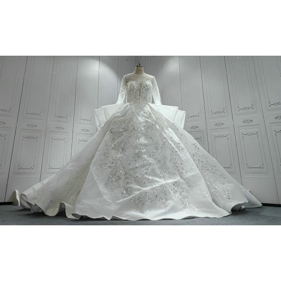 Round Neck Flare Shawls Vintage Luxurious Wedding Gown CBWD0038