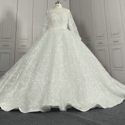 Round Neck Long Sleeve Beaded Luxury Wedding Dresses CBWD0037