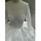 Round Neck Long Sleeves Ball Gown Wedding Dress With Cathedral Train CBWD0036