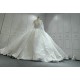 Round Neck Long Sleeves Ball Gown Wedding Dress With Cathedral Train CBWD0036