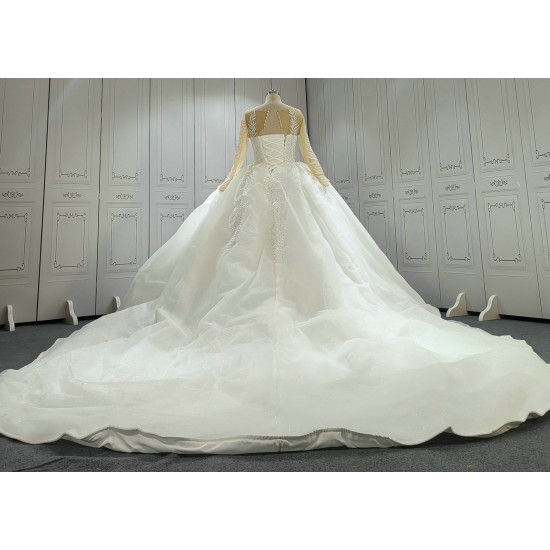 Round Neck Long Sleeves Ball Gown Wedding Dresses CBWD0035