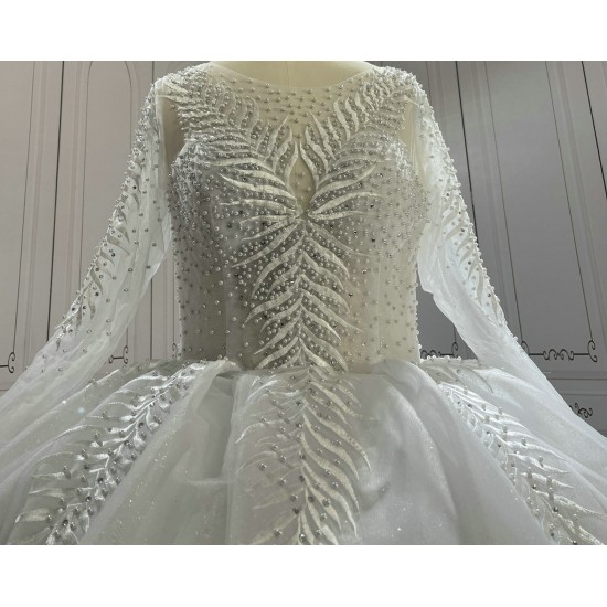 Round Neck Long Sleeves Elegant Wedding Ball Gown CBWD0033