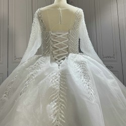 Round Neck Long Sleeves Elegant Wedding Ball Gown CBWD0033