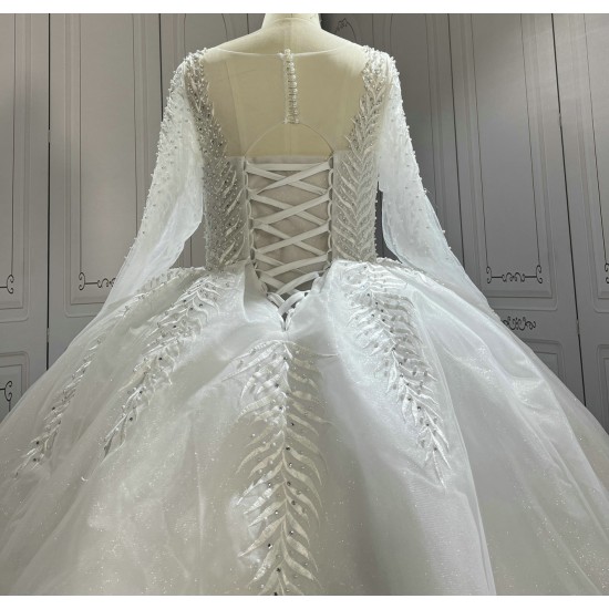 Round Neck Long Sleeves Elegant Wedding Ball Gown CBWD0033