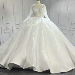 Round Neck Long Sleeves Elegant Wedding Ball Gown CBWD0033