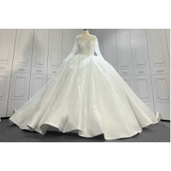 Round Neck Long Sleeves Elegant Wedding Ball Gown CBWD0033