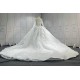 Round Neck Long Sleeves Leaf Lace Ball Gown Wedding Dress With Long Tail CBWD0031