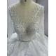 Round Neck Long Sleeves Leaf Lace Ball Gown Wedding Dress With Long Tail CBWD0031