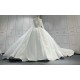 Round Neck Long Sleeves Leaf Lace Ball Gown Wedding Dress With Long Tail CBWD0031