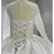 Round Neck Long Sleeves Leaf Lace Ball Gown Wedding Dress With Long Tail CBWD0031