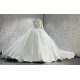 Round Neck Long Sleeves Leaf Lace Ball Gown Wedding Dress With Long Tail CBWD0031