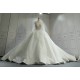 Round Neck Long Sleeves Luxury Pearl Wedding Dresses With Long Train CBWD0030