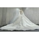 Round Neck Long Sleeves Luxury Pearl Wedding Dresses With Long Train CBWD0030