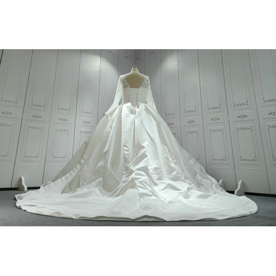 Round Neck Satin Ball Gown Wedding Dress 2023 CBWD0029