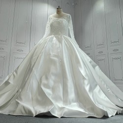 Round Neck Satin Ball Gown Wedding Dress 2023 CBWD0029