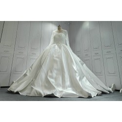 Round Neck Satin Ball Gown Wedding Dress 2023 CBWD0029