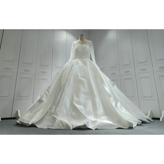 Round Neck Satin Ball Gown Wedding Dress 2023 CBWD0029