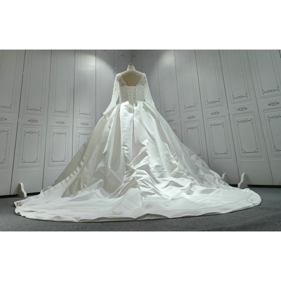 Round Neck Satin Ball Gown Wedding Dress 2023 CBWD0029