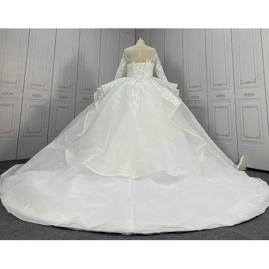 Round Neck Shawl Skirt Lace Ball Gown Wedding Dress CBWD0028