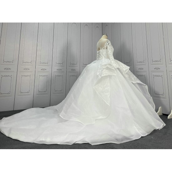 Round Neck Shawl Skirt Lace Ball Gown Wedding Dress CBWD0028