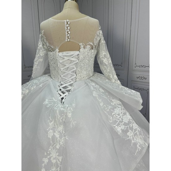 Round Neck Shawl Skirt Lace Ball Gown Wedding Dress CBWD0028