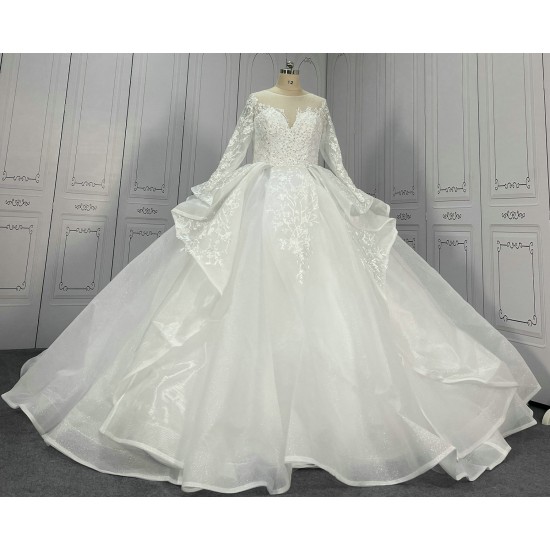 Round Neck Shawl Skirt Lace Ball Gown Wedding Dress CBWD0028