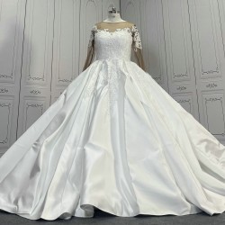 Satin Ball Gown Wedding Dress With Long Sleeves CBWD0024