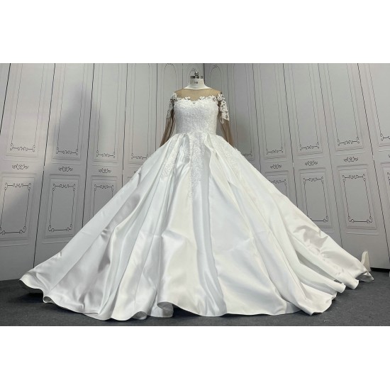 Satin Ball Gown Wedding Dress With Long Sleeves CBWD0024